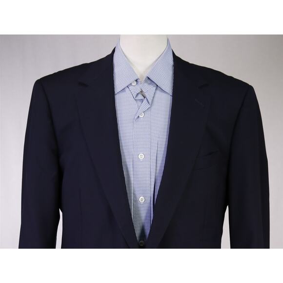 J Lancaster Custom Tailored Solid Navy Blue Woven Wool Blazer Jacket 44L - Picture 3 of 10